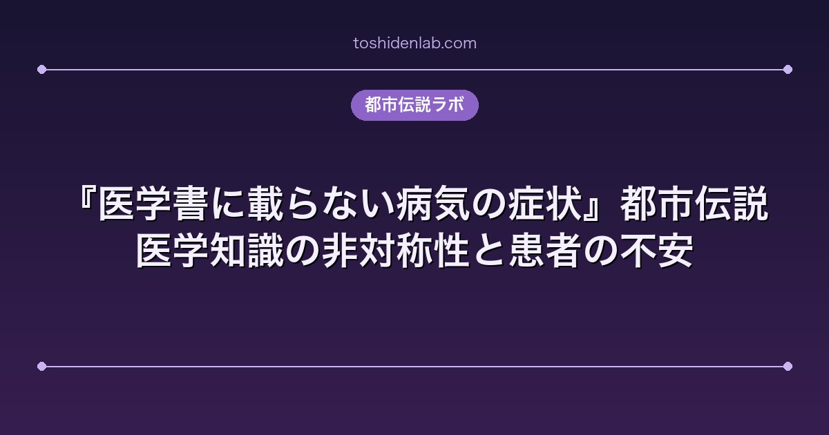 『医学書に載らない病気の症状』都市伝説|医学知識の非対称性と患者の不安
